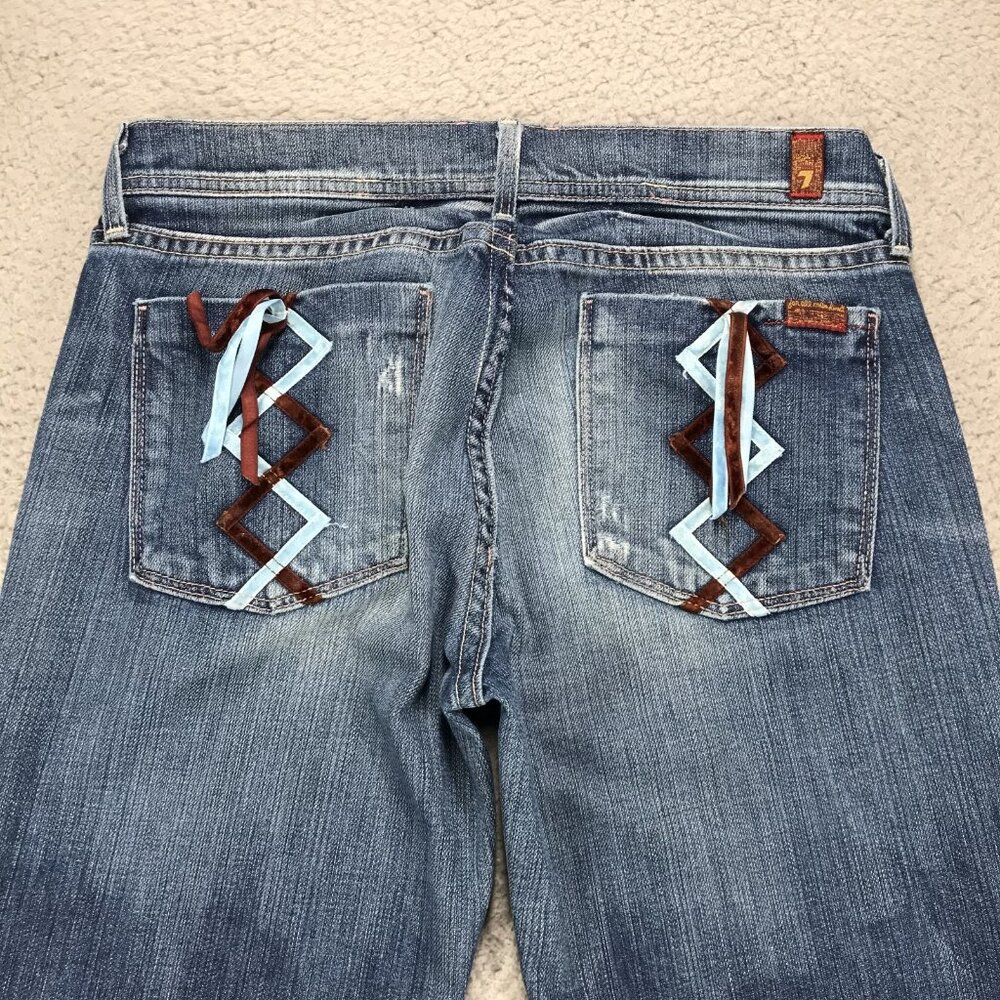 7FAM Jeans Womens Size 28 Boot Cut Low Rise Ribbon Back Pocket Faded Wash Denim - Picture 6 of 16